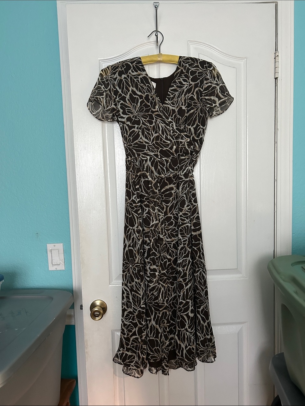 Talbots Black Midi Dress with Cream Floral Print